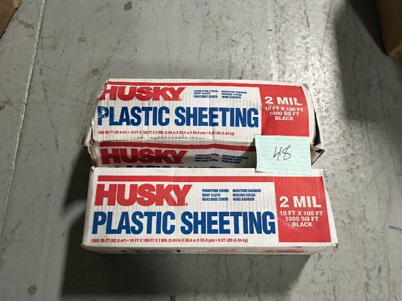 lot 48 image: Lot of 2 rolls Husky Plastic Sheeting not used