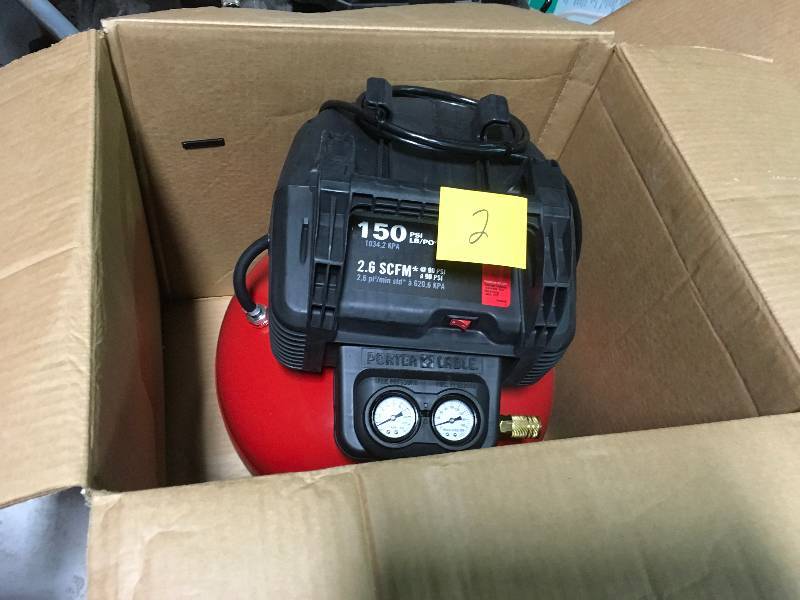 lot 2 image: Porter Cable 6 Gal Pancake Compressor used in good working condition