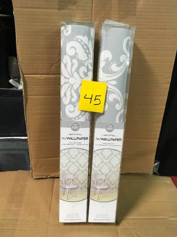 lot 45 image: Lot of 2 NU1935 Nu Wallpaper Nu1935 Ariel Grey Peel And Stick Wallpaper not used
