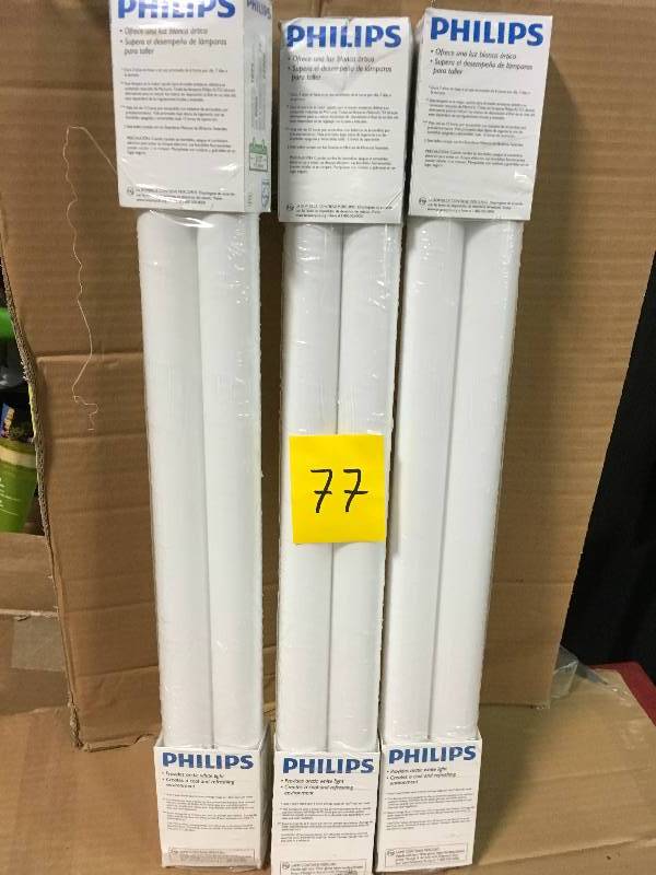 lot 77 image: Set of 3 Philips T12 Medium Bi-Pin Fluorescent Tube Light Bulb not used