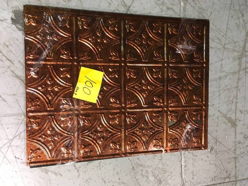 lot 100 image: Fasade 25 in. x 18 in. Traditional Style # 1 PVC Decorative Backsplash Panel in Moonstone Copper 9 pcs not used