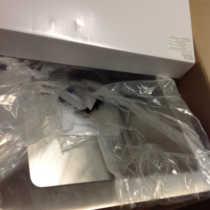 lot 102 image: Glacier Bay All-in-One Dual Mount Stainless Steel 25 in. 2-Hole Single Bowl Tight Radius Kitchen Sink in Brushed Finish with Faucet whit bent on cornerds please review the photos