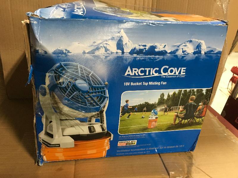 lot 5 image: Artic Cove Bucket Top Misting Fan works with Rechargeable 18-Volt Lithium-ion Battery(Bucket Not Included) not used