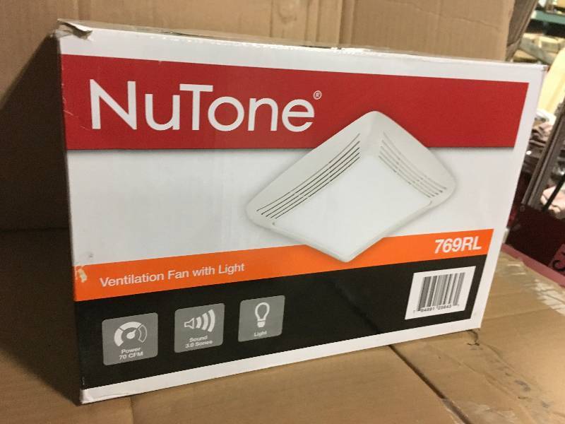 lot 7 image: Nutone 769RL 70 CFM FanLight with Transparent Polymeric Lens and Resin Grille in good condition