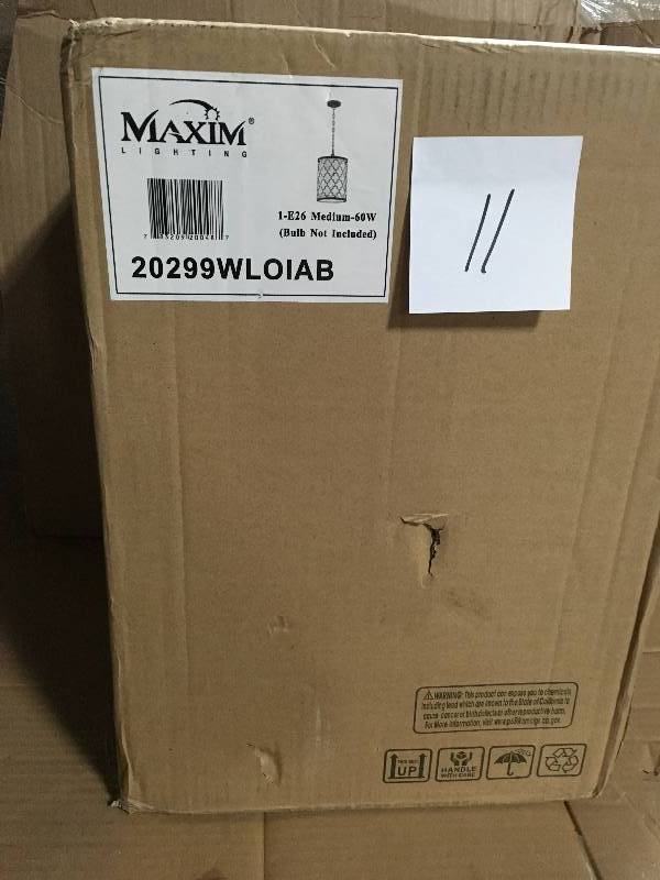 lot 11 image: Maxim 20299WLOIAB Crest 1 Light 10 inch Oil Rubbed Bronze and Antique Brass Single Pendant Ceiling Light not used