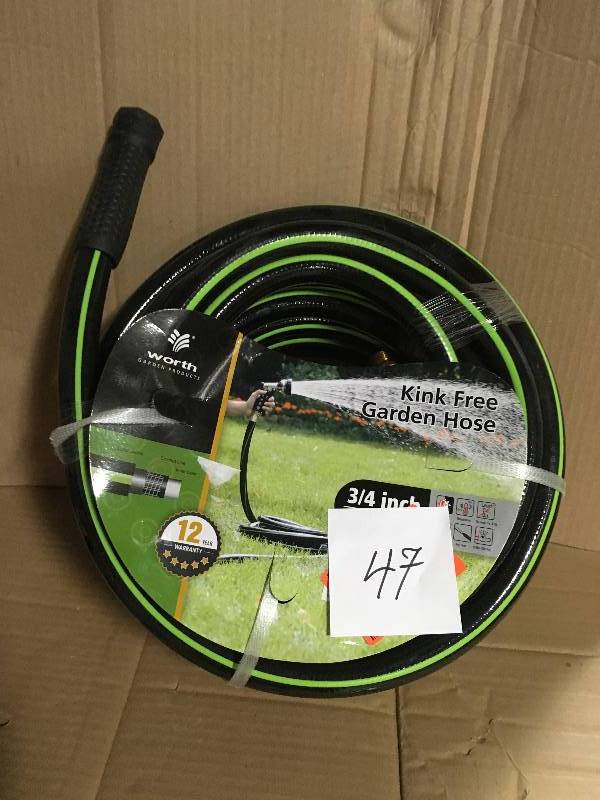 lot 47 image: Worth Garden Kink Free 34 in. Dia x 50 ft. Heavy Duty Garden Hose not used