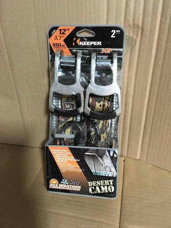 lot 57 image: Keeper 1 in. x 12 ft. Desert Camo Ratchet Tie Down (2-Pack)