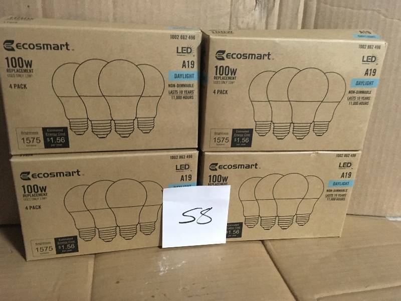lot 58 image: Lot of 4 100-Watt Equivalent A19 Non-Dimmable LED Light Bulb Daylight (4-Pack) not used