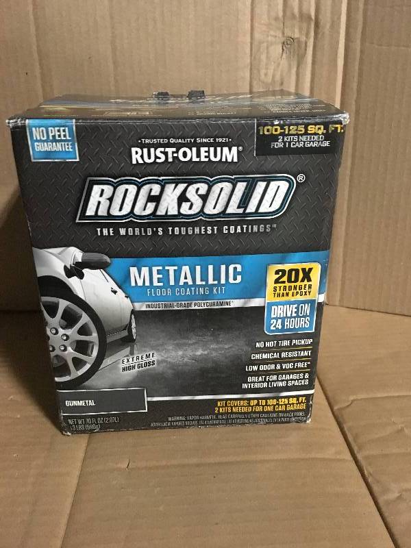 lot 61 image: Rust-Oleum 299741 RockSolid Polycuramine Metallic Floor Coating Amaretto 70oz Kit