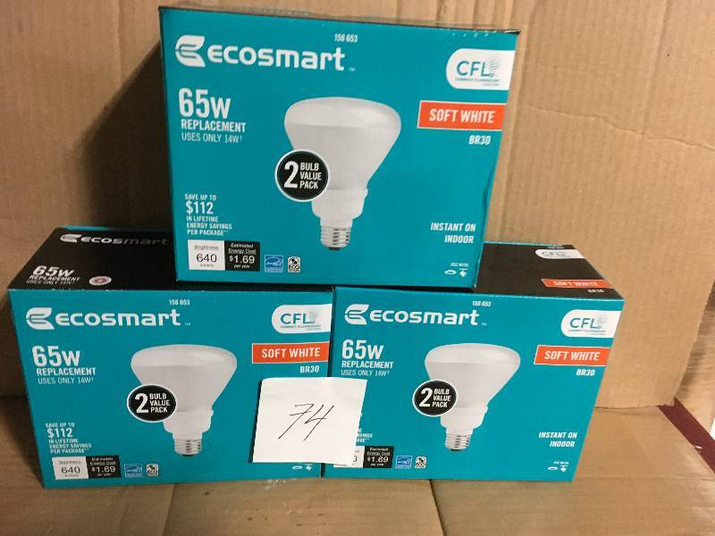 lot 74 image: Lot of 3 Ecosmart 65W pack of 2 not used