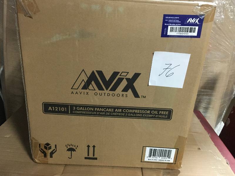 lot 76 image: Aavix 3 Gal. Portable Electric 100 psi Oil-less Pancake Air Compressor A12101 not used