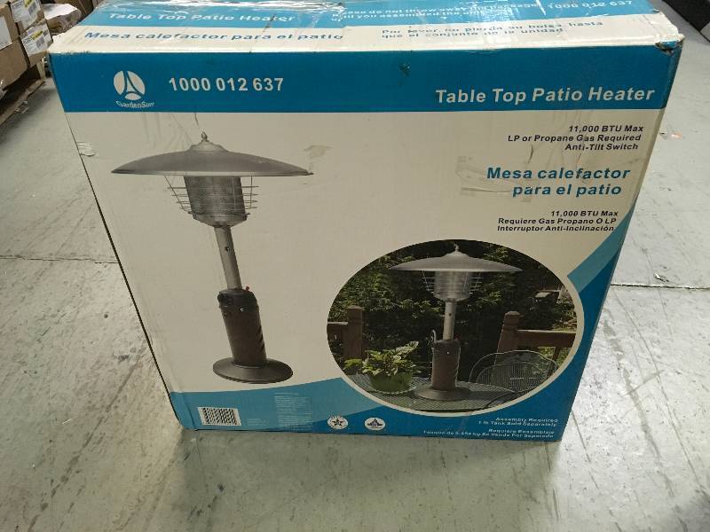 lot 81 image: Hampton Bay 11,000 BTU Powder Coated Bronze Tabletop Propane Patio Heater in good condition