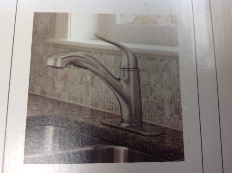 lot 110 image: MOEN Brecklyn Single-Handle Pull-Out Sprayer Kitchen Faucet with Power Clean in Spot Resist Stainless in good conditions