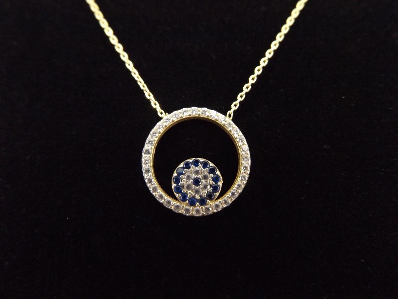 .925 Sterling Silver Sapphire Crystal Hoop Vermeil Necklace