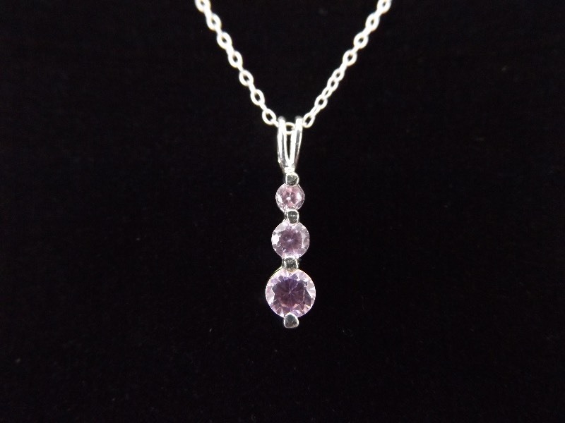 .925 Sterling Silver Pink Sapphire Crystal Pendant Necklace