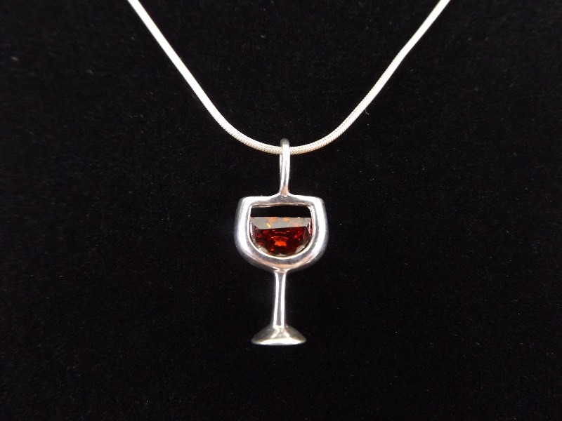 .925 Sterling Silver Wine Glass Pendant Necklace