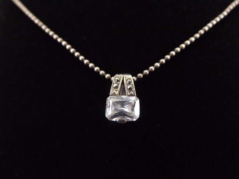 .925 Sterling Silver Art Nouveau Crystal Pendant and Choker Necklace
