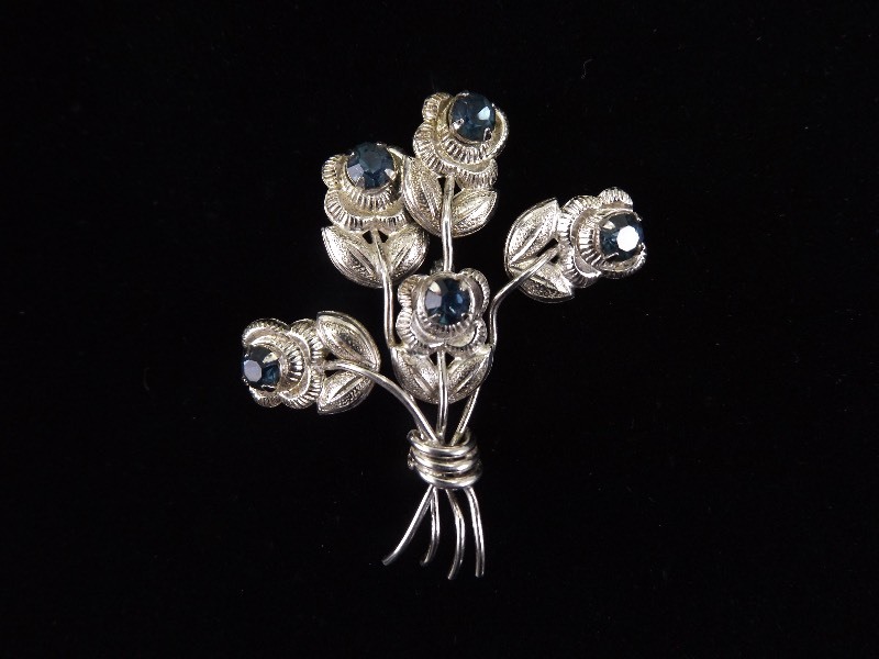 NEW .925 Sterling Silver Topaz Crystal Flower Brooch