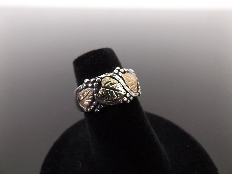 12k Black Hills Gold .925 Sterling Silver Ring Size 5