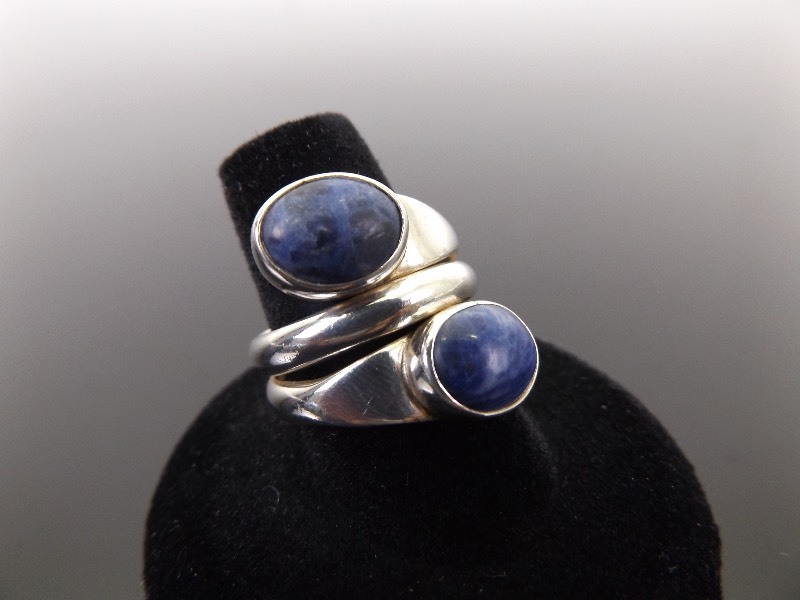 .925 Sterling Silver Lapis Cabochon Ring Size 8