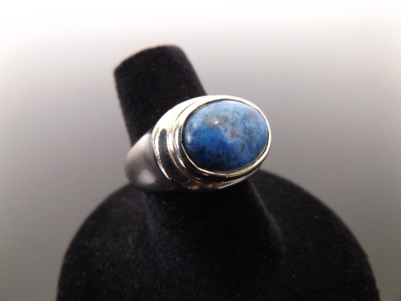 .925 Sterling Silver Lapis Cabochon Ring Size 7.5