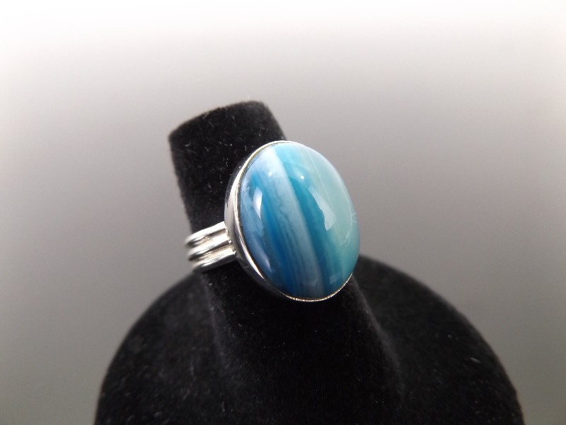 .925 Sterling Silver Blue Lace Agate Cabochon Ring Size 6.75