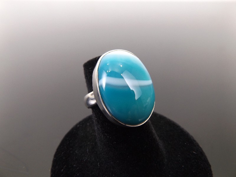 .925 Sterling Silver Blue Lace Agate Cabochon Ring Size 5.5