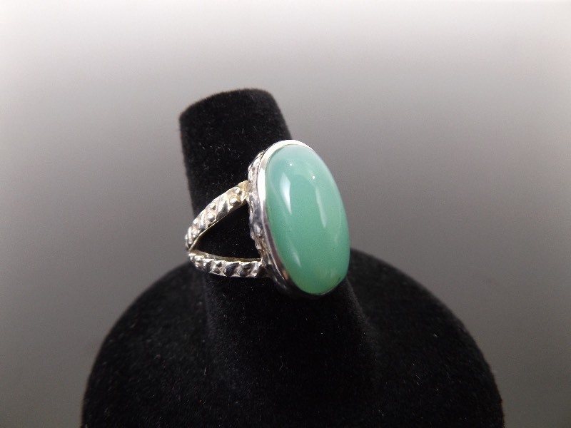 .925 Sterling Silver Jade Cabochon Ring Size 6.5