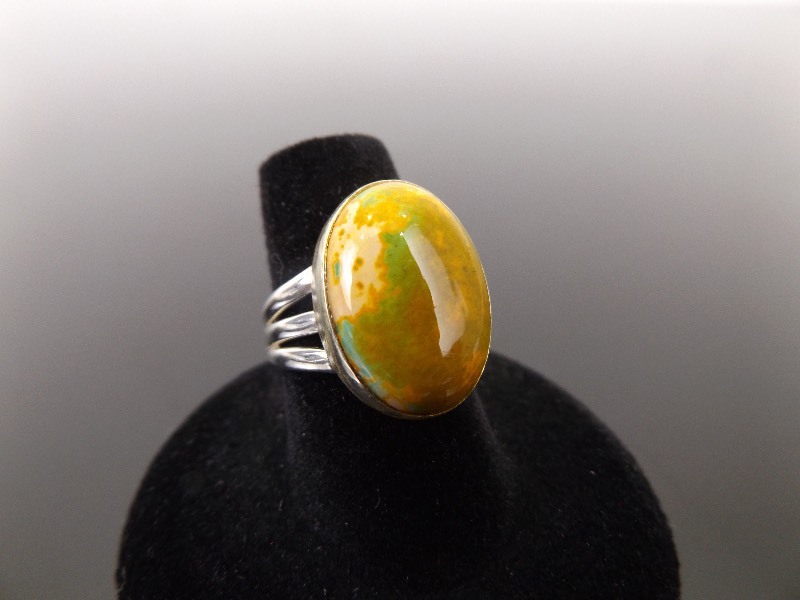 .925 Sterling Silver Bumble Bee Jasper Cabochon Ring Size 7