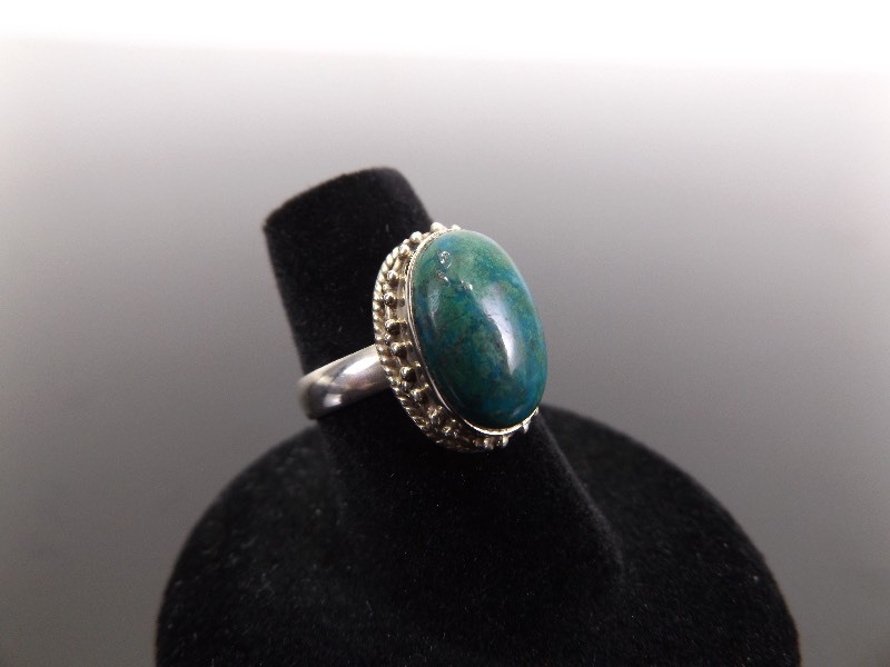 .925 Sterling Silver Malachite Cabochon Ring Size 6