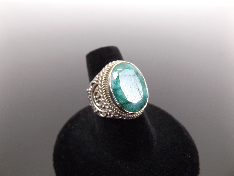 .925 Sterling Silver Faceted Malachite Ring Size 7