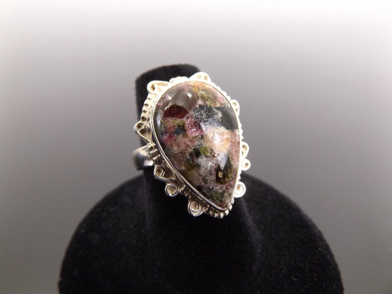 .925 Sterling Silver Purple Dichroic Glass Cabochon Ring Size 6