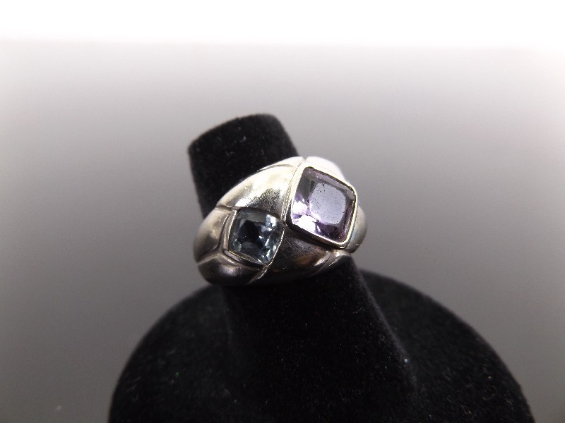 .925 Sterling Silver Amethyst and Topaz Ring Size 5.5