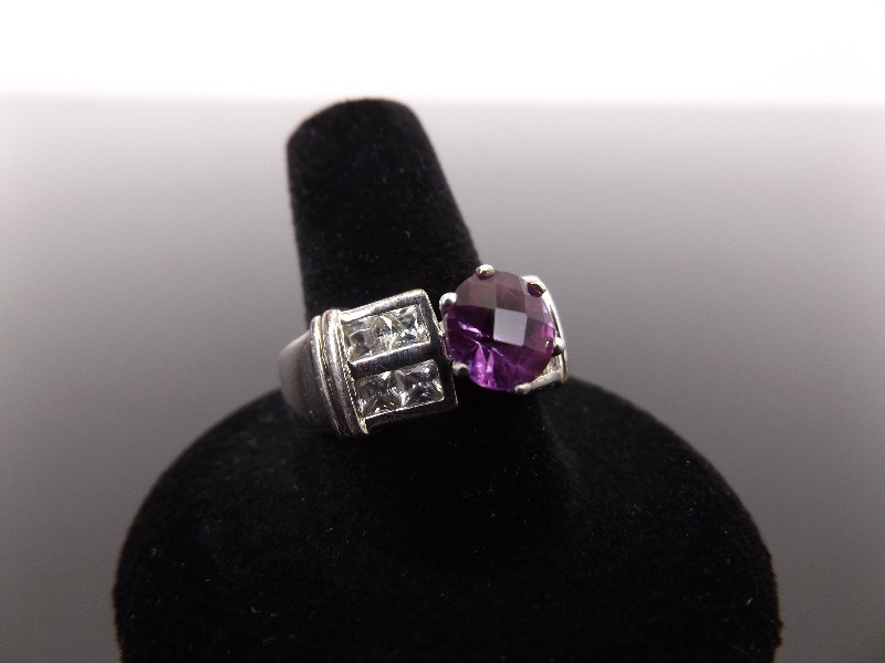 .925 Sterling Silver Pink Sapphire Crystal Ring Size 8.5