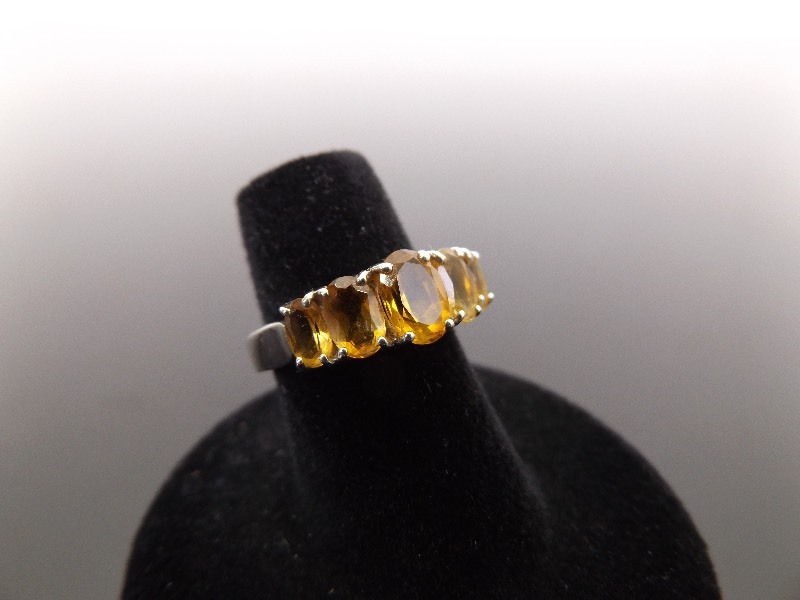 .925 Sterling Silver Citrine Crystal Ring Size 5.5