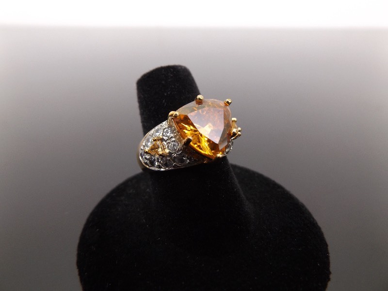.925 Sterling Silver Citrine Crystal Vermeil Ring Size 7