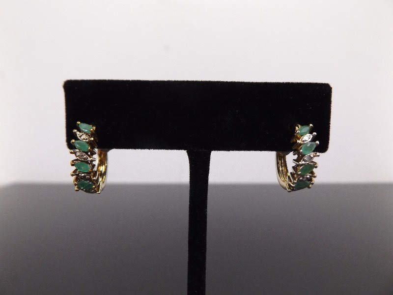 .925 Sterling Silver Emerald Diamond Accented Hoop Earrings