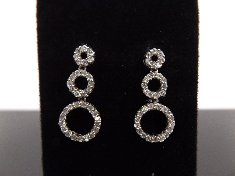 .925 Sterling Silver Crystal Hoop Dangle Earrings