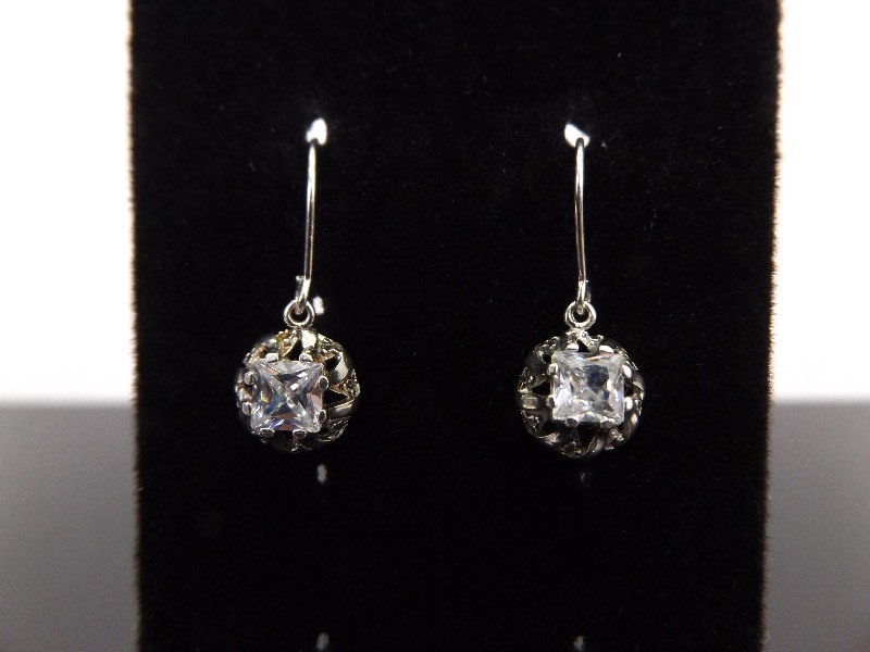 .925 Sterling Silver Crystal Dangle Earrings