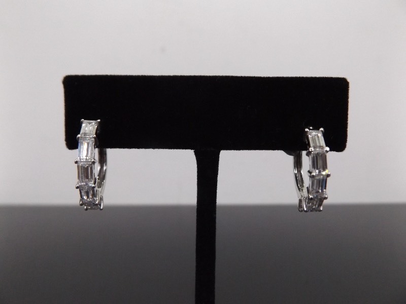 .925 Sterling Silver Crystal Hoop Earrings