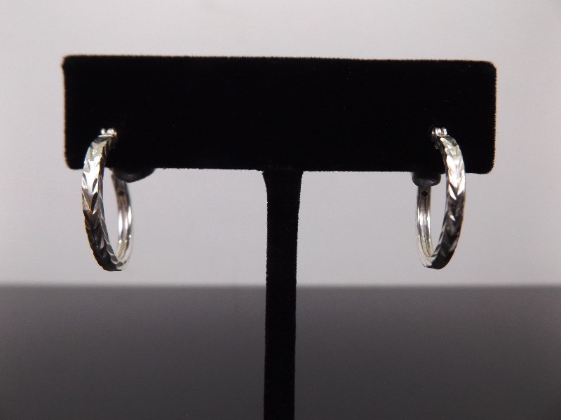 .925 Sterling Silver Etched Hoop Earrings