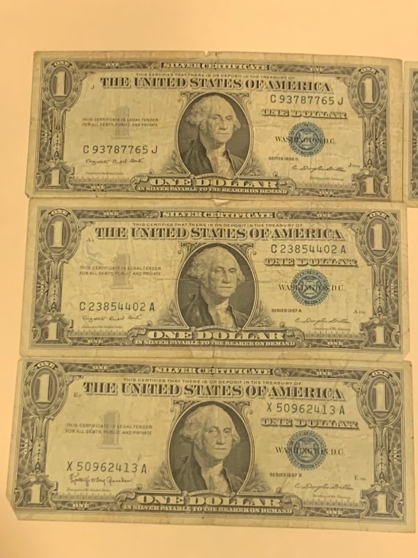 (3) Silver Certificates & (1) U.S. $1 Bill
