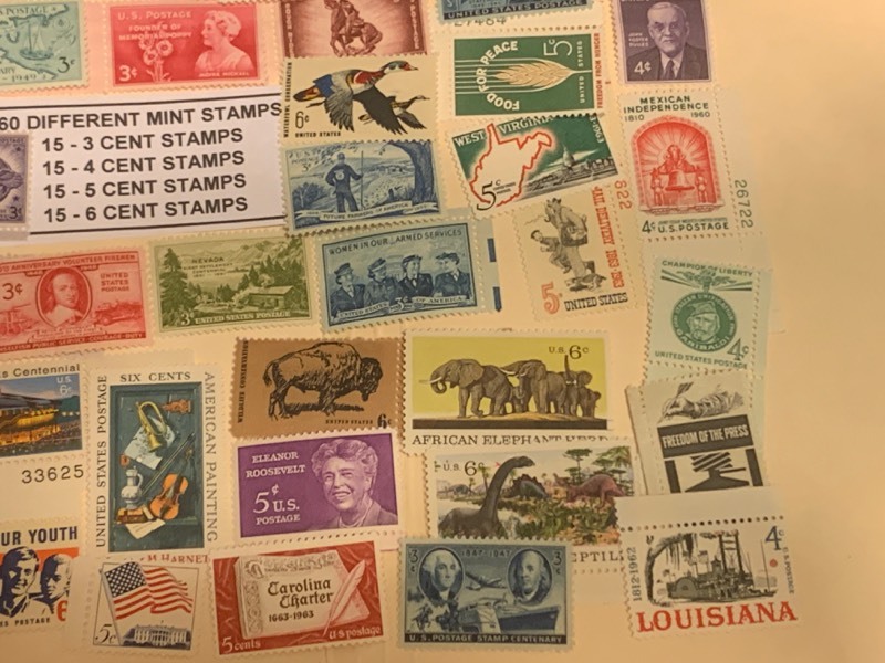 Lot Of (60) Different U.S. Mint Stamps