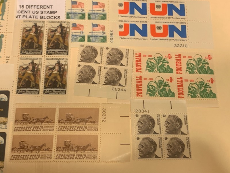(15) Different U.S. Stamp Mint Plate Blocks