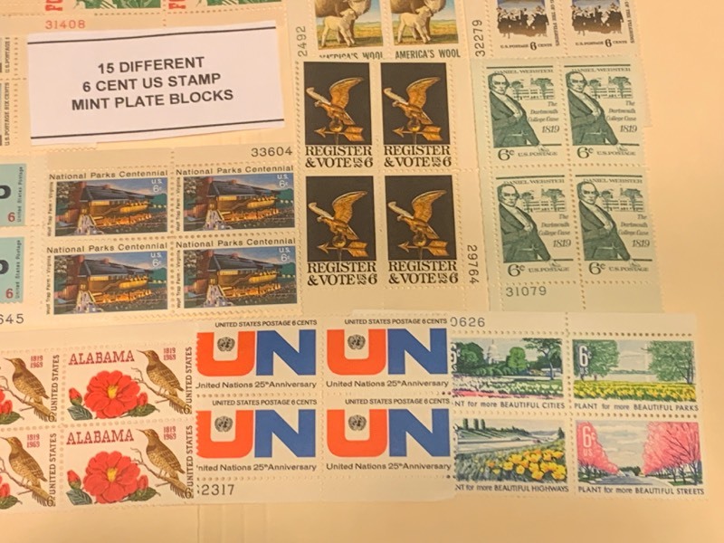 (15) Different U.S. Stamp Mint Plate Blocks
