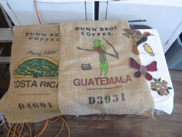 Stain Glass Window Hanging and Burlap Bags