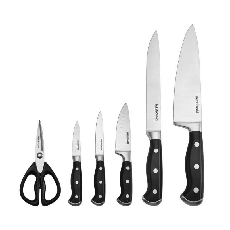 lot 19 image: Farberware 6 Piece 5204467 Platinum Self-Sharpening Forged Japanese Steel Knife Block Set with EdgeKeeper Technology