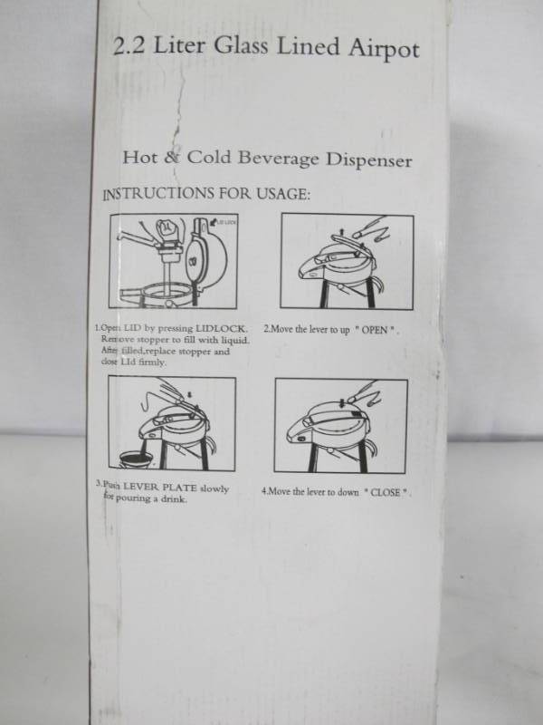 lot 3 image: Crestware 2.2 Liter Glass Lined Airpot, Stainless Steel (APL22G)