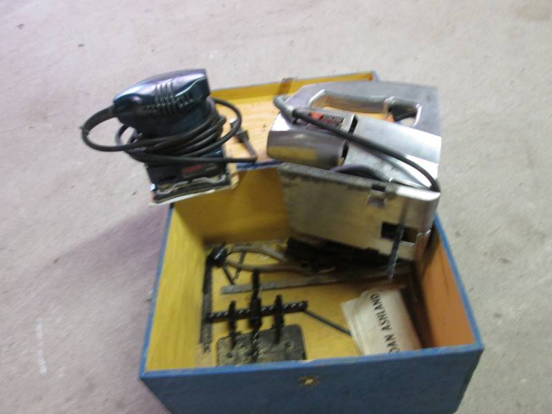 lot 31 image: Jig Saw and Palm Sander in Wood Box...