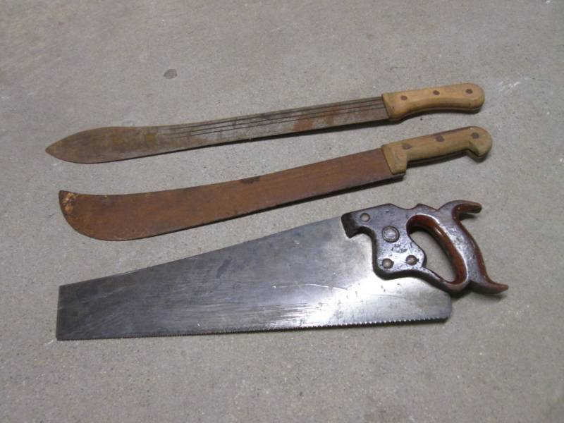 lot 60 image: 2 Machetes and a Hand Saw  WHB...